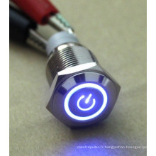 16mm nouveau 12V LED bleu bouton de klaxon momentané bouton poussoir en métal interrupteur lumineux